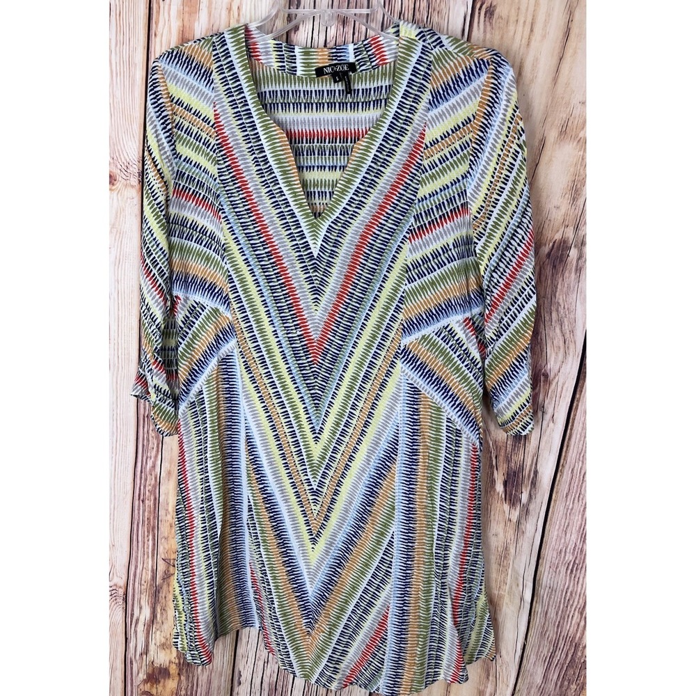 Nic + Zoe Hand Painted Chevron Pattern Soft Rayon Tunic Top MSRP $168 Size M